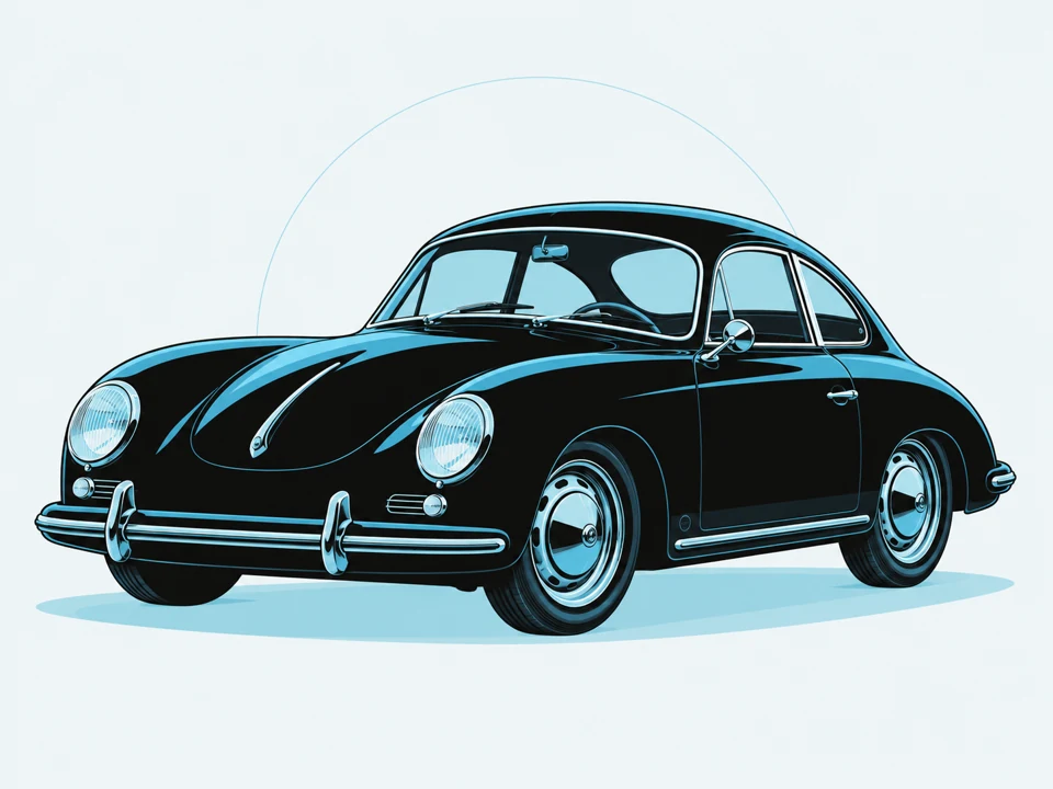 Porsche 356 stilizzata in nero e azzurro