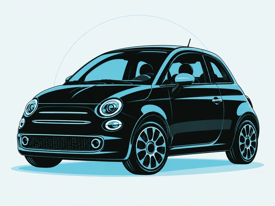 Fiat 500 recente stilizzata in nero e azzurro