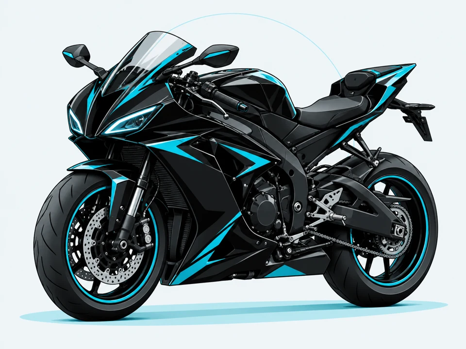 Yamaha R6 stilizzata in nero e azzurro