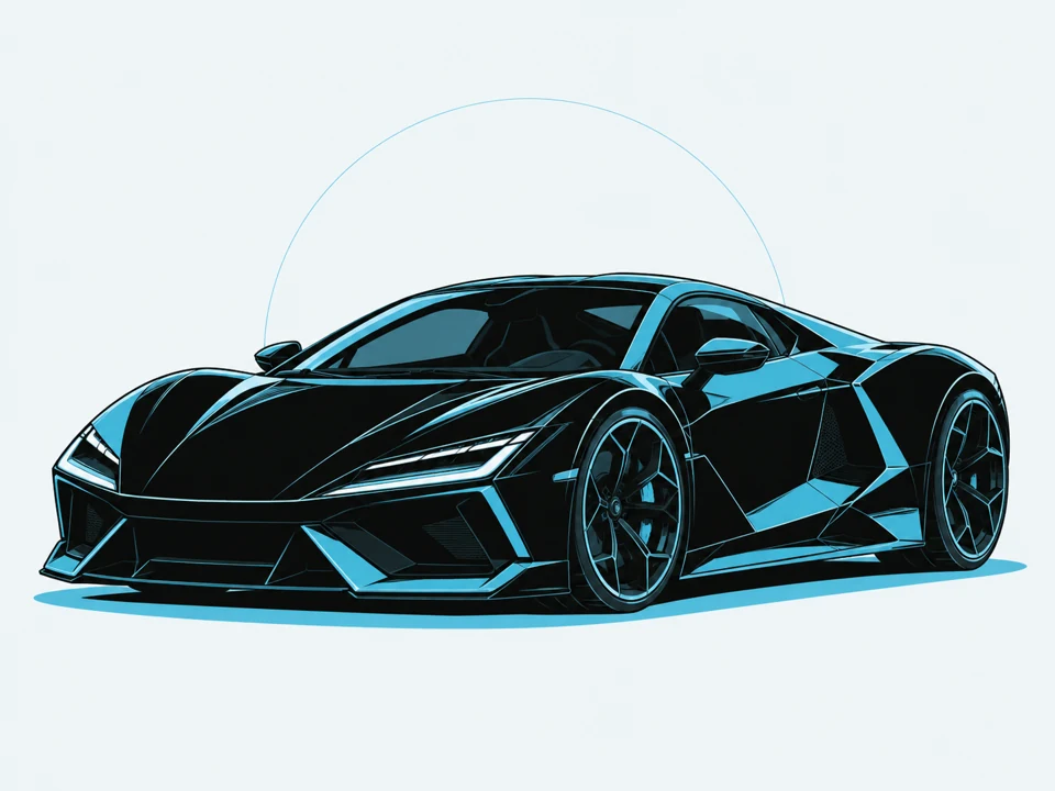 Supercar moderna stilizzata in nero e azzurro