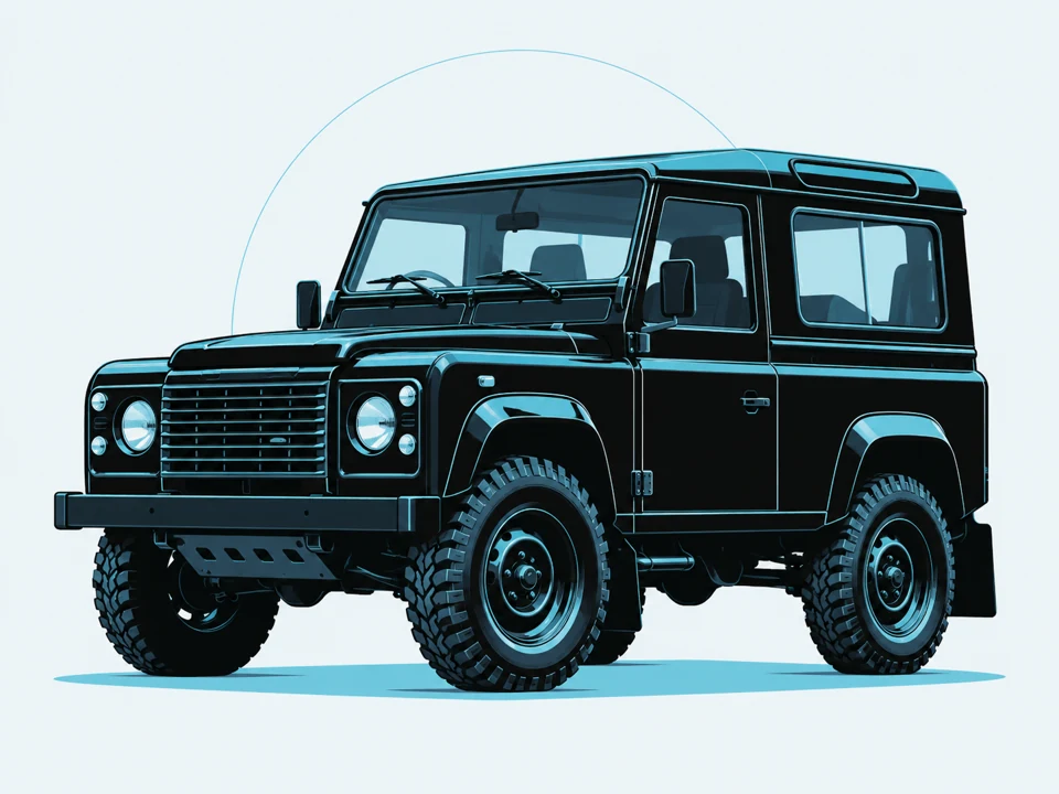 Land Rover Defender classico stilizzato in nero e azzurro